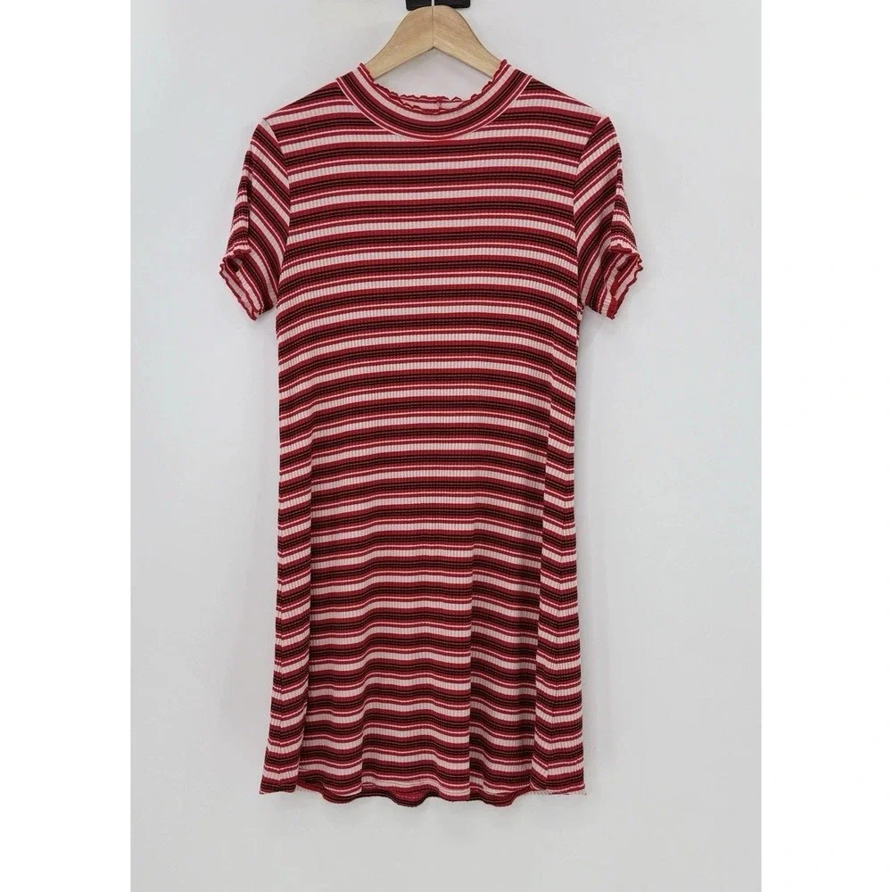 Wild Fable Ribbed Ruffle Edge Striped Dress Sz M Lightweight 90's, Academia, Y2K